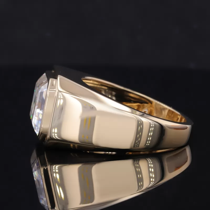 9×11mm Octagon Emerald Cut Moissanite Bezel Set 18K Gold Solitaire Engagement Men Ring