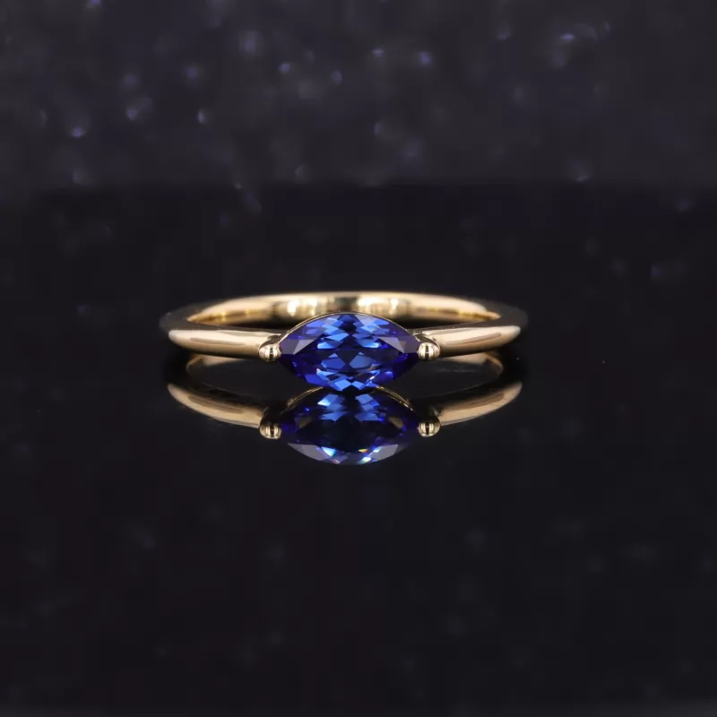 4×8mm Marquise Cut Lab Grown Sapphire 18K Gold Solitaire Engagement Ring