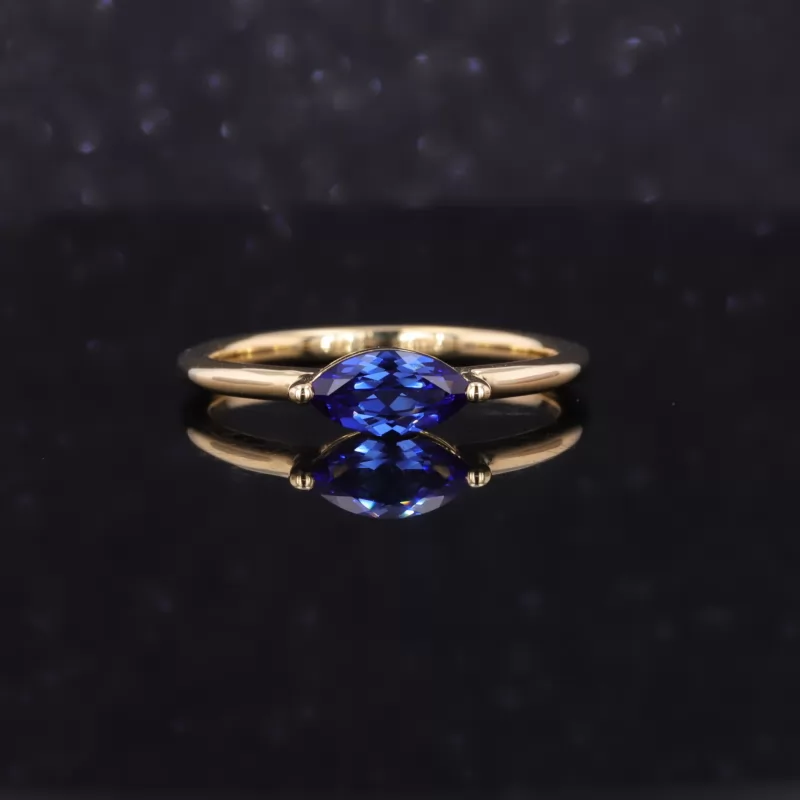 4×8mm Marquise Cut Lab Grown Sapphire 18K Yellow Gold Solitaire Engagement Ring