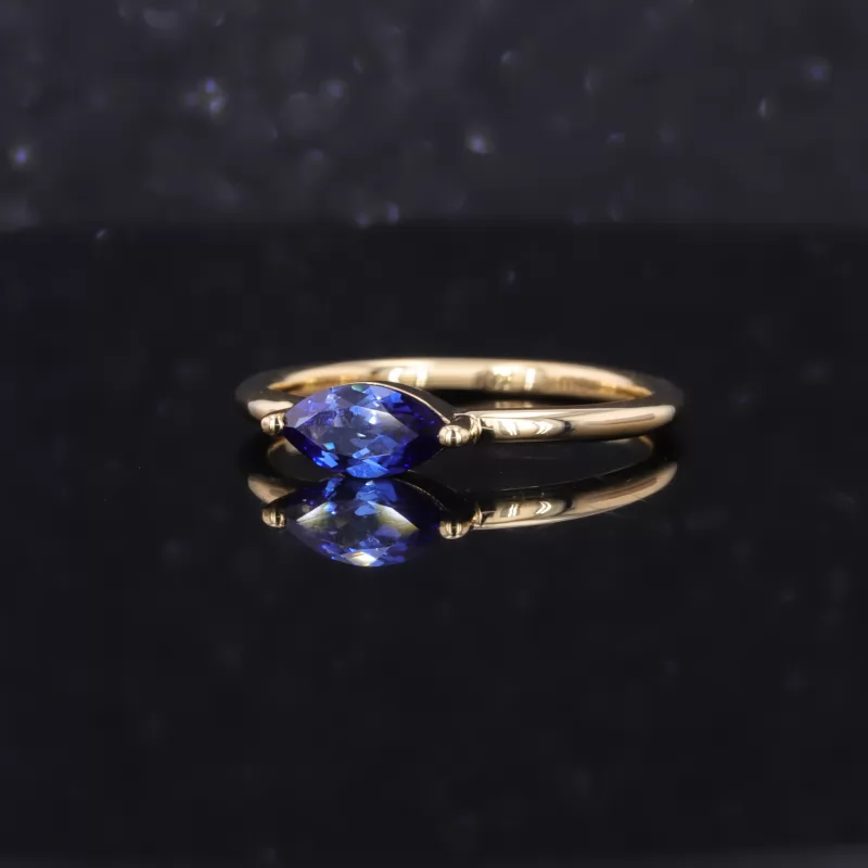 4×8mm Marquise Cut Lab Grown Sapphire 18K Yellow Gold Solitaire Engagement Ring