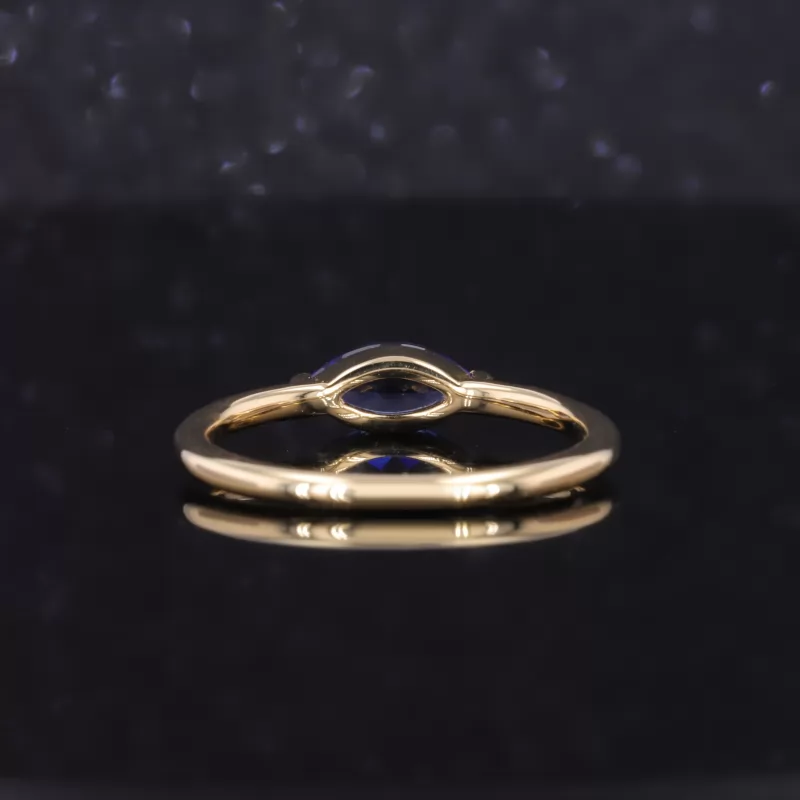 4×8mm Marquise Cut Lab Grown Sapphire 18K Gold Solitaire Engagement Ring