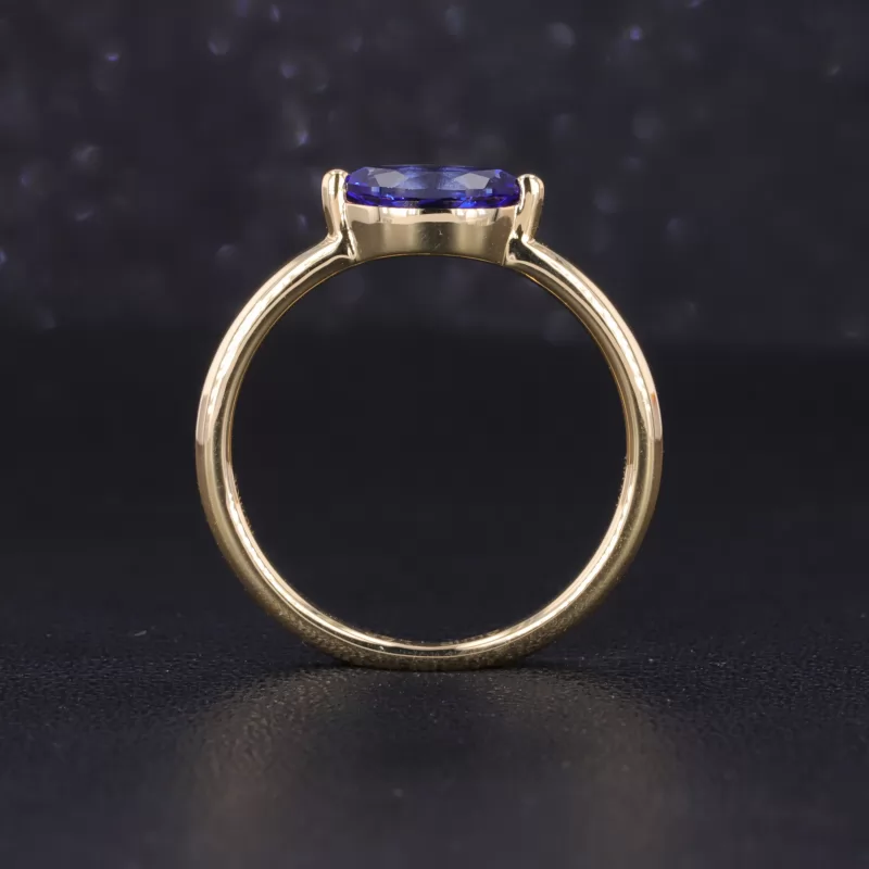 4×8mm Marquise Cut Lab Grown Sapphire 18K Gold Solitaire Engagement Ring