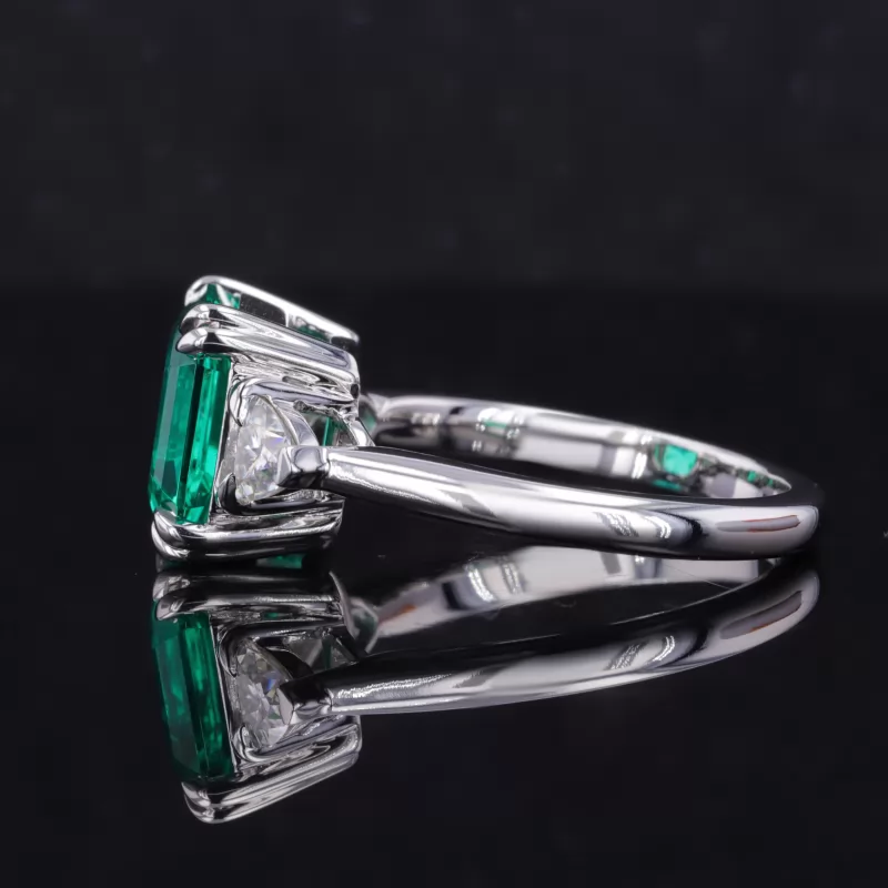 10×10mm Asscher Cut Lab Grown Emerald With Side Moissanite White Gold Engagement Ring