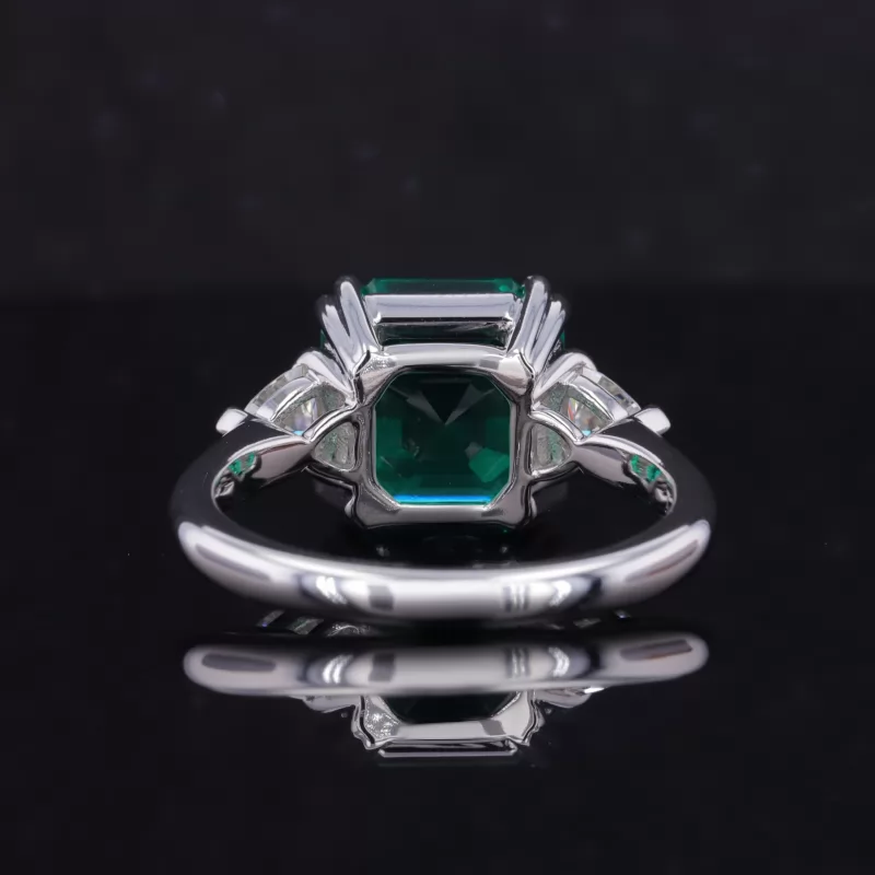 10×10mm Asscher Cut Lab Grown Emerald With Side Moissanite White Gold Engagement Ring