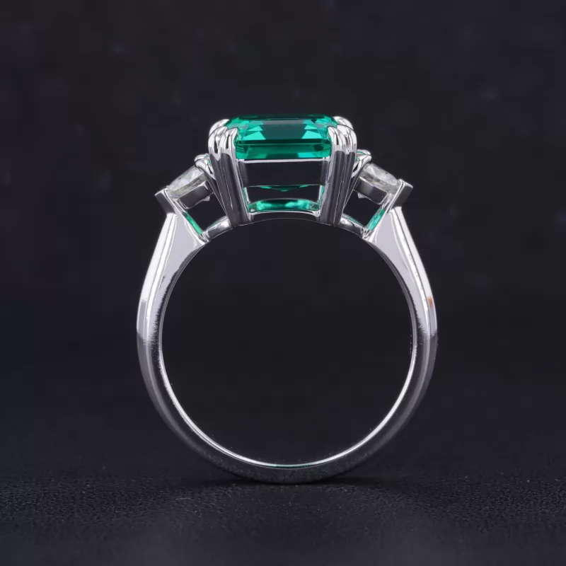 10×10mm Asscher Cut Lab Grown Emerald With Side Moissanite White Gold Engagement Ring