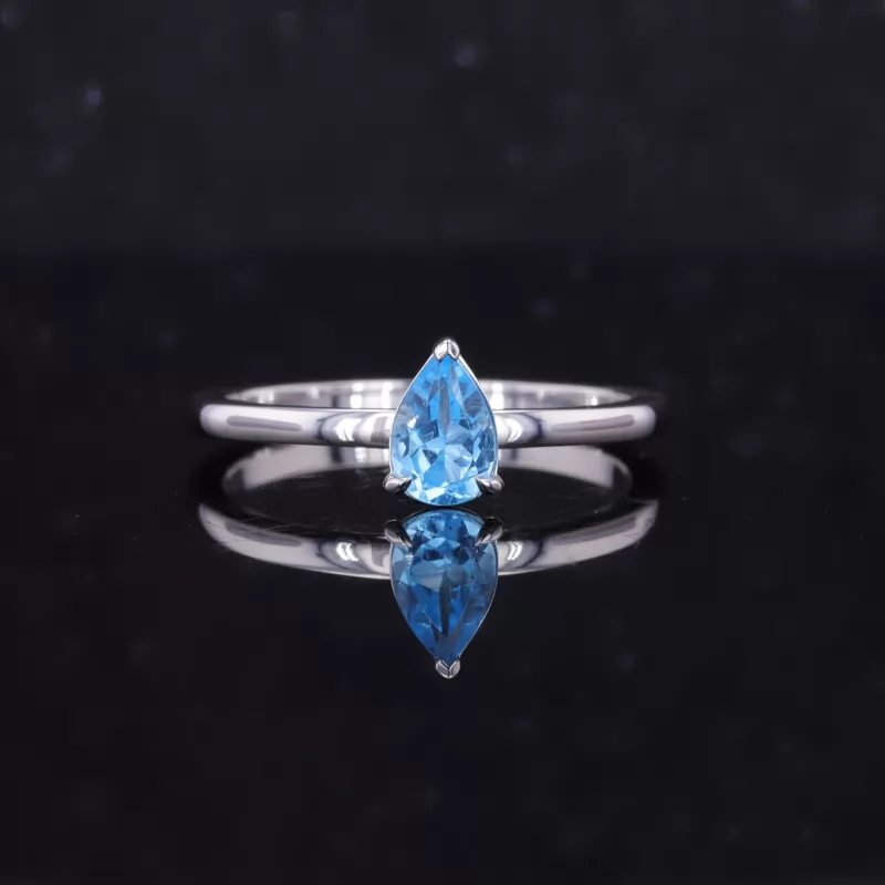 4×6mm Pear Cut Lab Grown Yttrium Aluminum Garnet Paraiba 18K White Gold Solitaire Engagement Ring