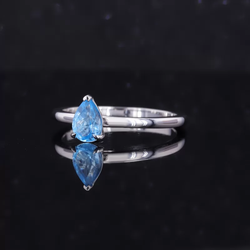 4×6mm Pear Cut Lab Grown Yttrium Aluminum Garnet Paraiba 18K White Gold Solitaire Engagement Ring