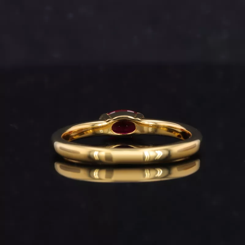 3×5mm Oval Cut Lab Grown Ruby 18K Yellow Gold Solitaire Engagement Ring