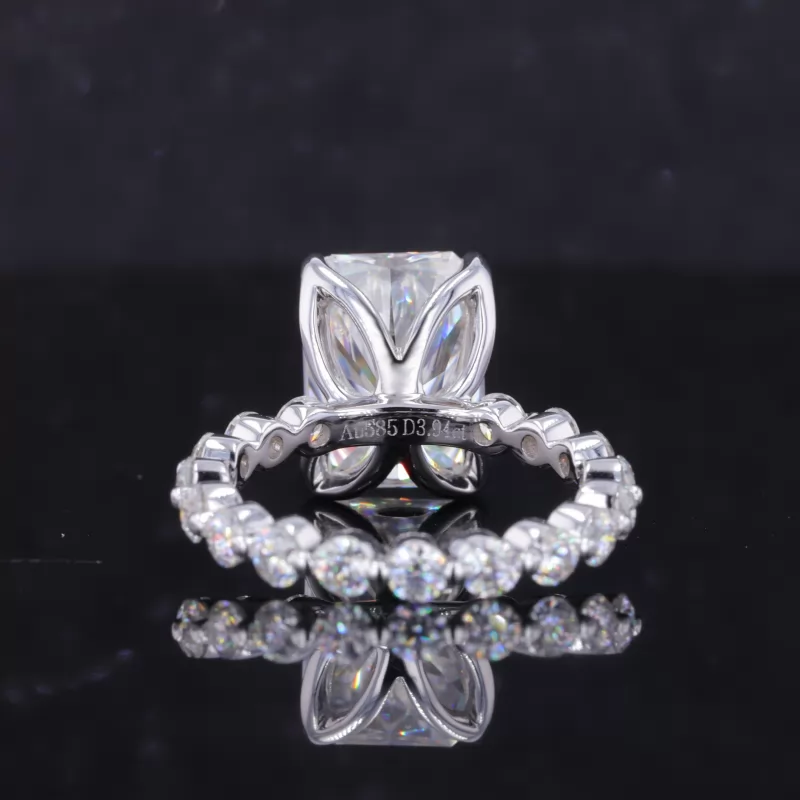 8×11mm Radiant Cut Moissanite 14K White Gold Pave Engagement Ring