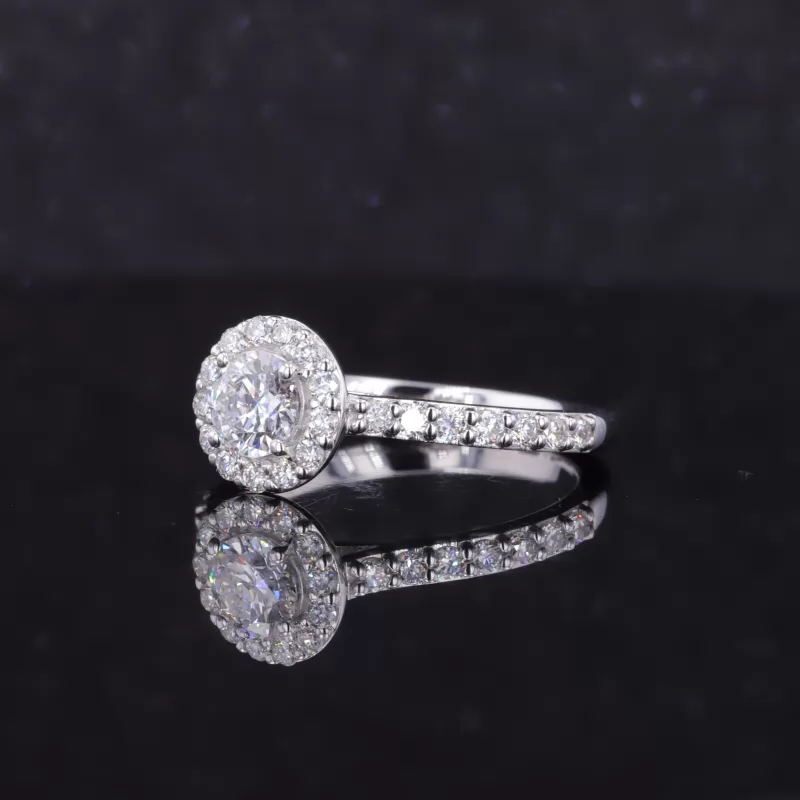 5mm Round Brilliant Cut Moissanite 14K White Gold Pave Engagement Ring