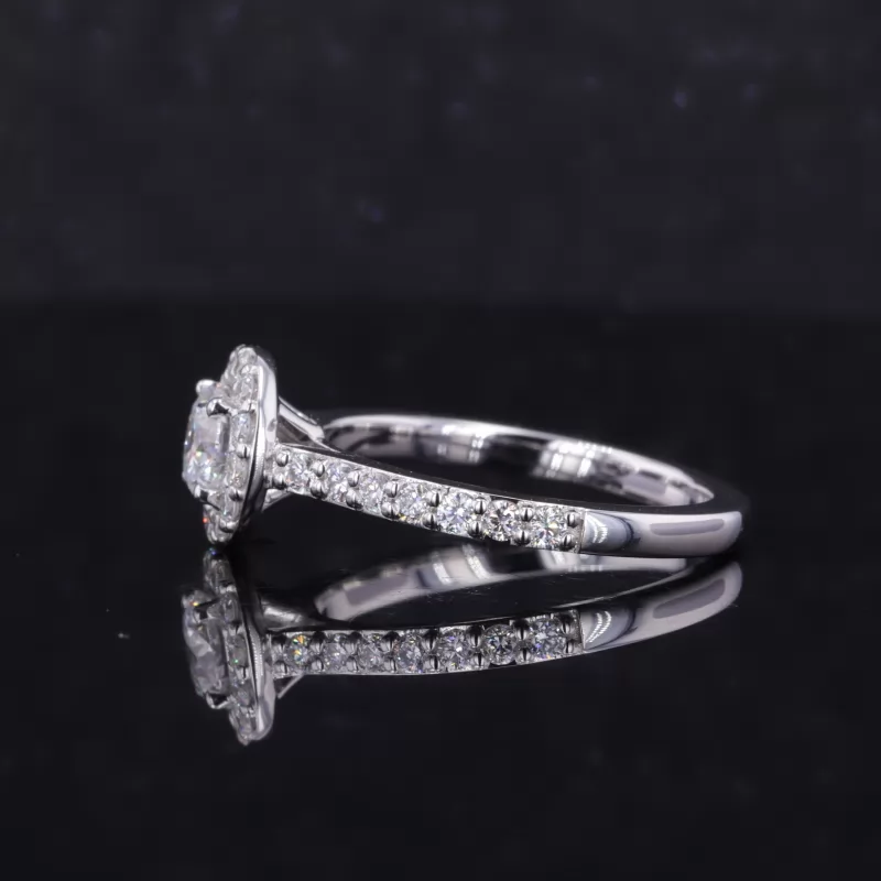 5mm Round Brilliant Cut Moissanite 14K White Gold Pave Engagement Ring