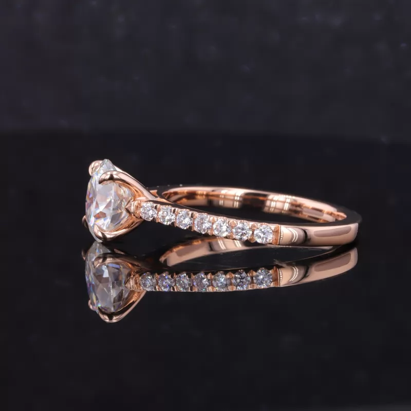 8mm Round Brilliant Cut Moissanite 18K Rose Gold Pave Engagement Ring