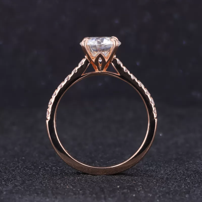 8mm Round Brilliant Cut Moissanite 18K Rose Gold Pave Engagement Ring