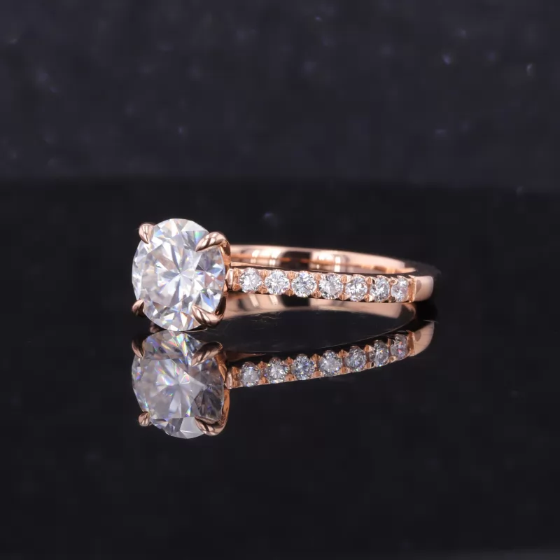 8mm Round Brilliant Cut Moissanite 18K Rose Gold Pave Engagement Ring