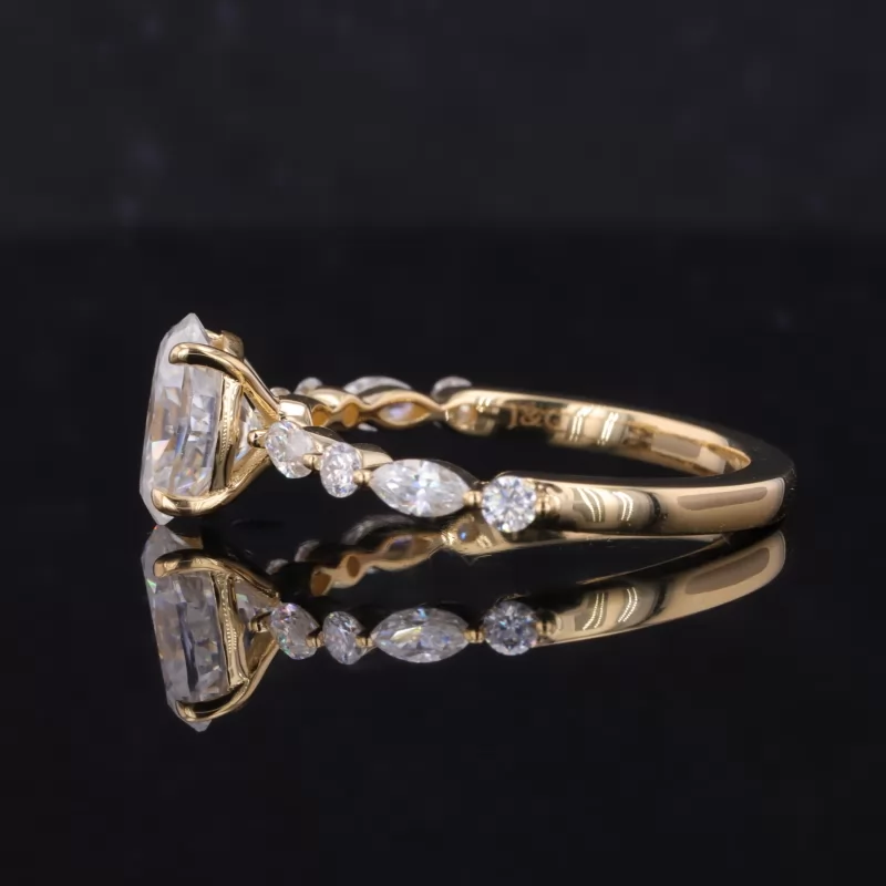 5×8mm Oval Cut Moissanite 10K Gold Pave Engagement Ring