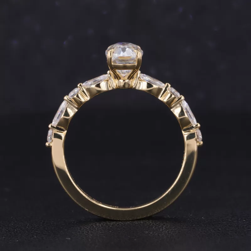 5×8mm Oval Cut Moissanite 10K Gold Pave Engagement Ring