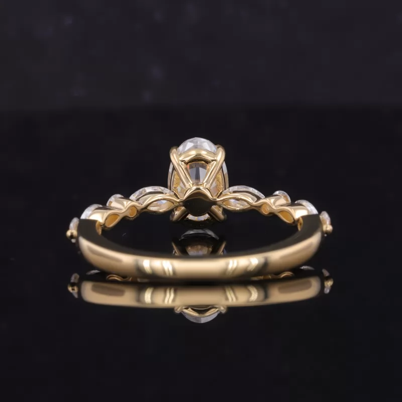5×8mm Oval Cut Moissanite 10K Gold Pave Engagement Ring