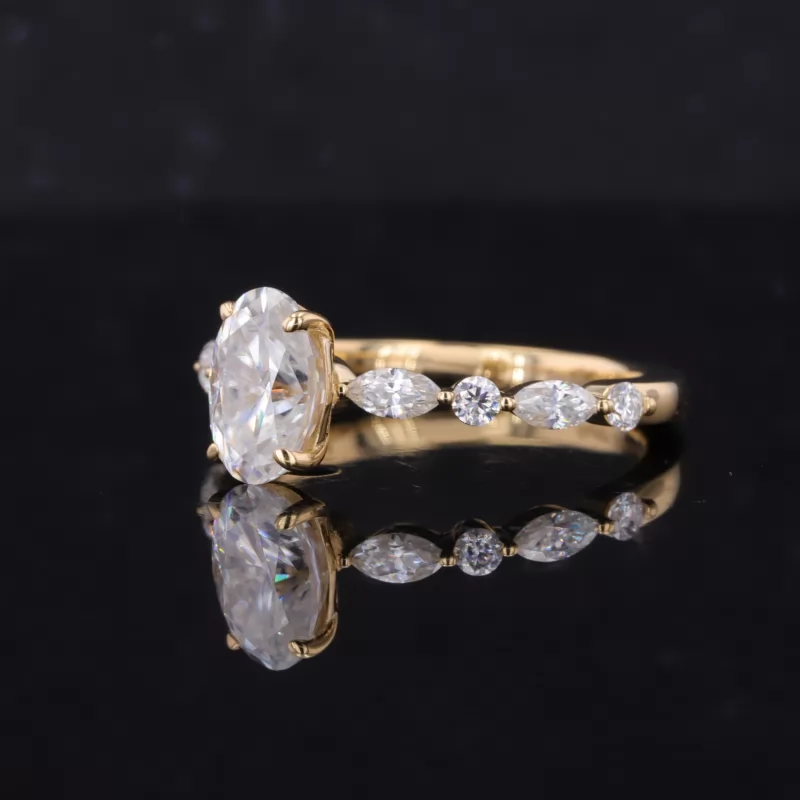 5×8mm Oval Cut Moissanite 10K Gold Pave Engagement Ring