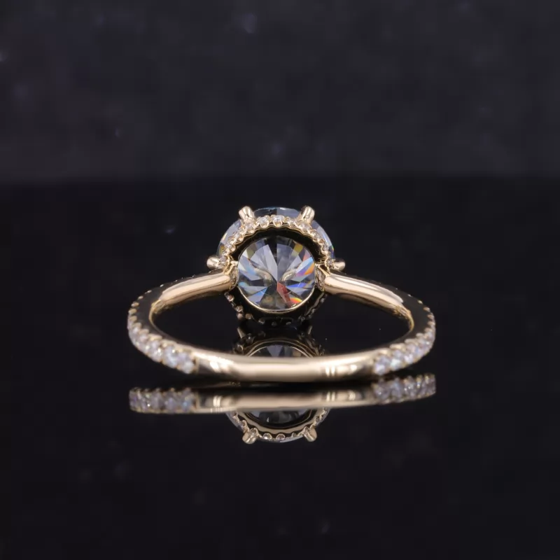 8mm Round Brilliant Cut Grey Color Moissanite 14K Gold Pave Engagement Ring