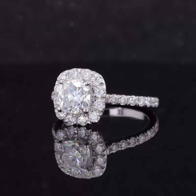 6×6mm Cushion Cut Moissanite 14K White Gold Pave Engagement Ring