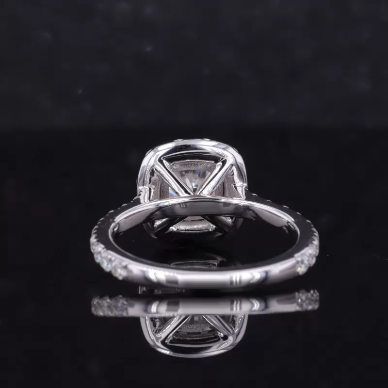 6×6mm Cushion Cut Moissanite 14K White Gold Pave Engagement Ring