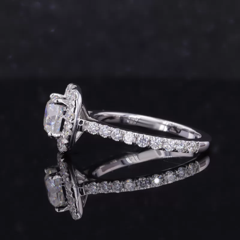6×6mm Cushion Cut Moissanite 14K White Gold Pave Engagement Ring