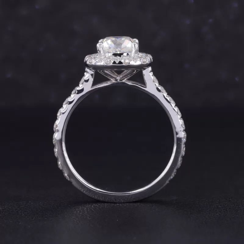 6×6mm Cushion Cut Moissanite 14K White Gold Pave Engagement Ring