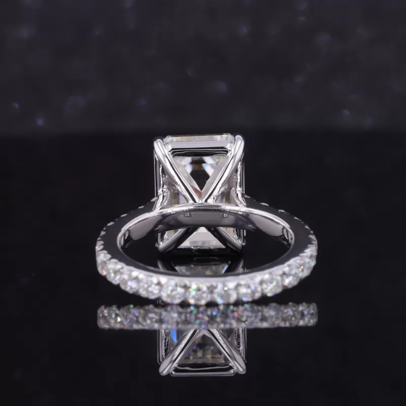 8×11mm Octagon Emerald Cut Moissanite 14K White Gold Pave Engagement Ring