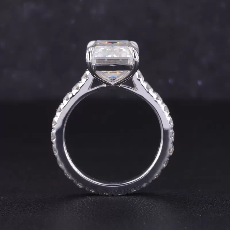 8×11mm Octagon Emerald Cut Moissanite 14K White Gold Pave Engagement Ring