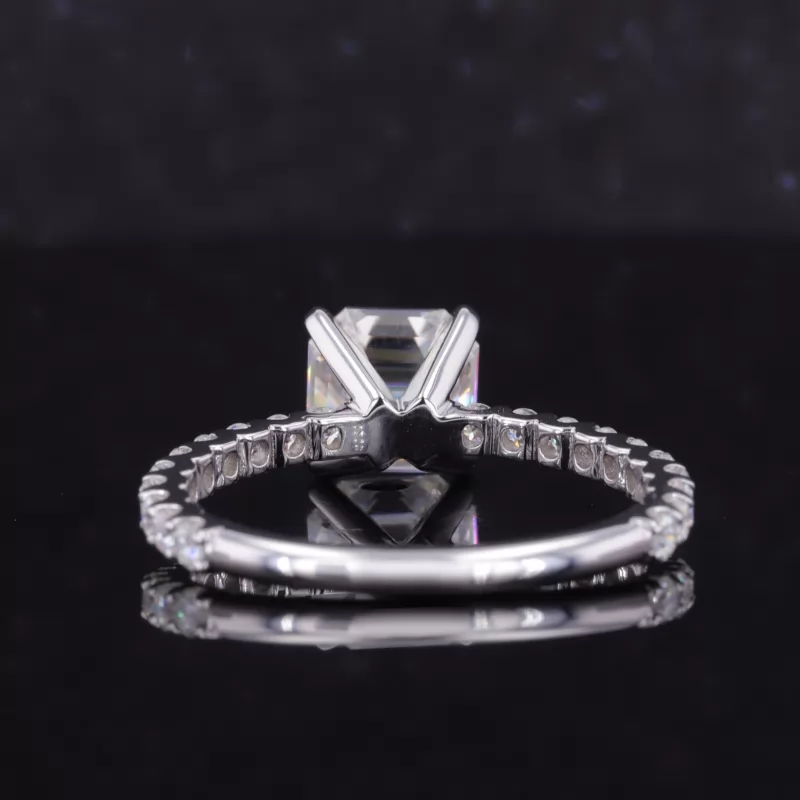 7.5×7.5mm Asscher Cut Moissanite 10K White Gold Pave Engagement Ring