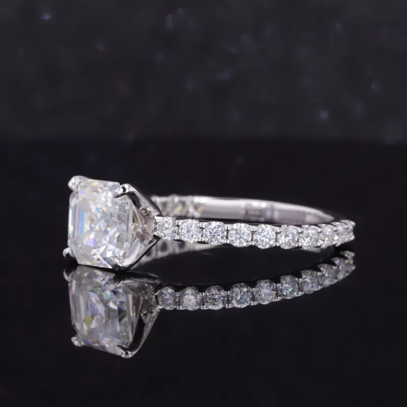 7.5×7.5mm Asscher Cut Moissanite 10K White Gold Pave Engagement Ring