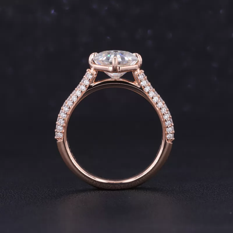 7×7mm Asscher Cut Moissanite 14K Rose Gold Pave Engagement Ring