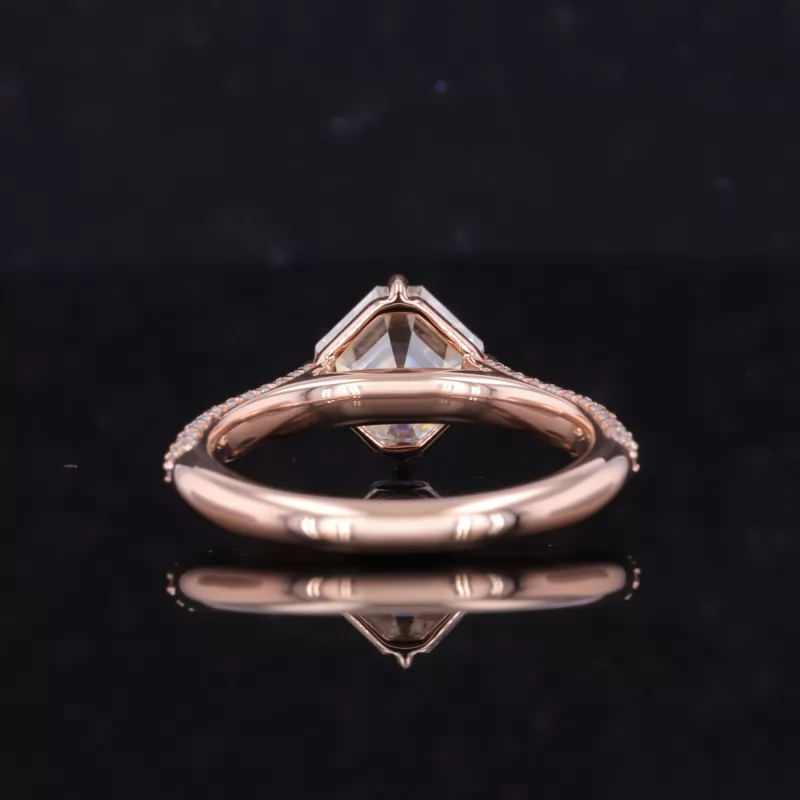 7×7mm Asscher Cut Moissanite 14K Rose Gold Pave Engagement Ring