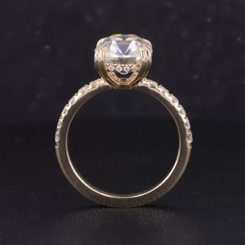 9×10.5mm Long Cushion Shape Old Mine Cut Moissanite 9K Gold Pave Engagement Ring