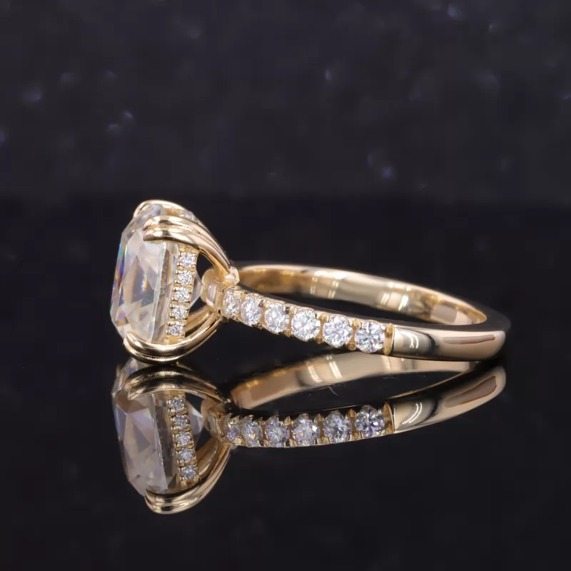 9×10.5mm Long Cushion Shape Old Mine Cut Moissanite 9K Gold Pave Engagement Ring