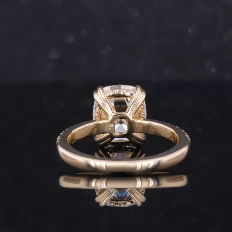 9×10.5mm Long Cushion Shape Old Mine Cut Moissanite 9K Gold Pave Engagement Ring