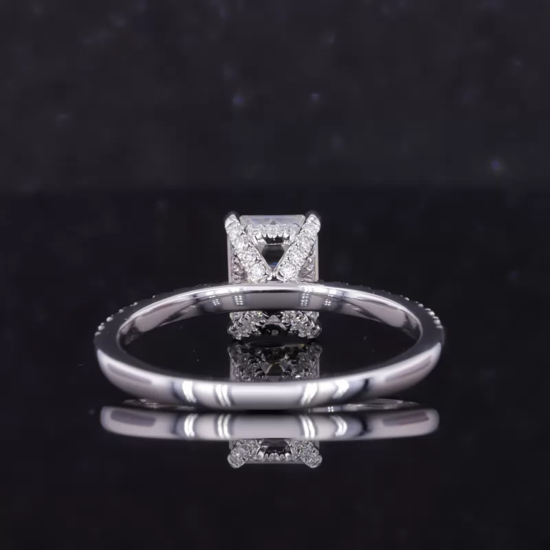 6×9mm Octagon Emerald Cut Moissanite 14K White Gold Pave Engagement Ring