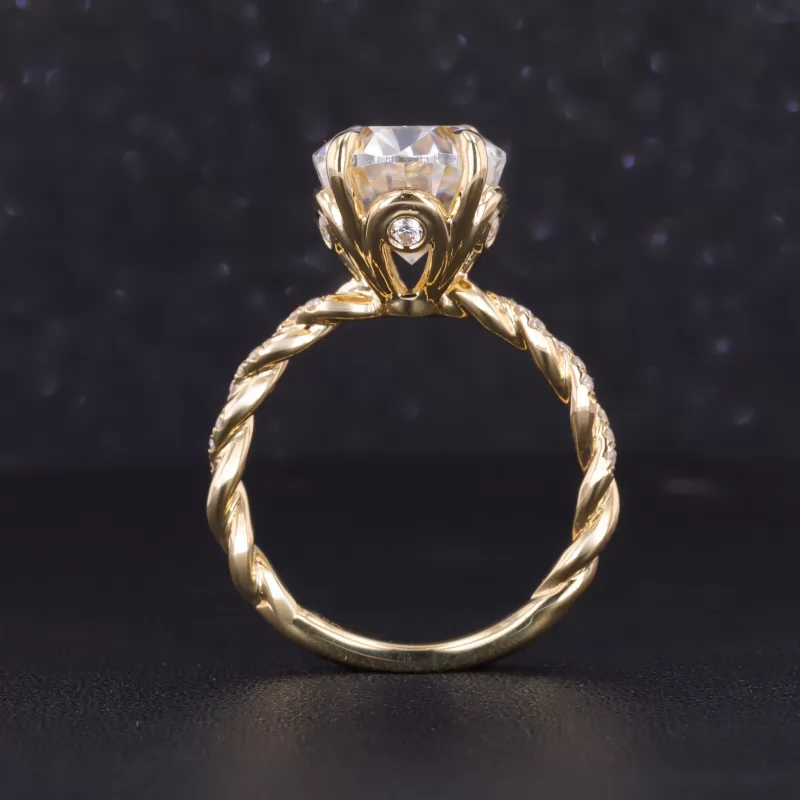 11×14mm Oval Cut Moissanite 18K Yellow Gold Pave Rope Engagement Ring