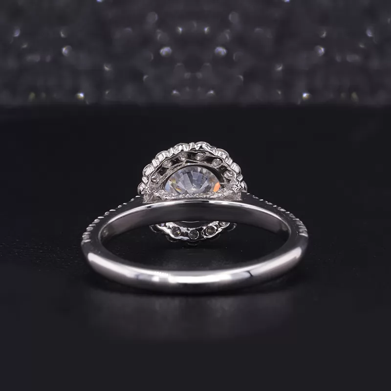 6.5mm Round Brilliant Cut Moissanite 14k White Gold Pave Engagement Ring