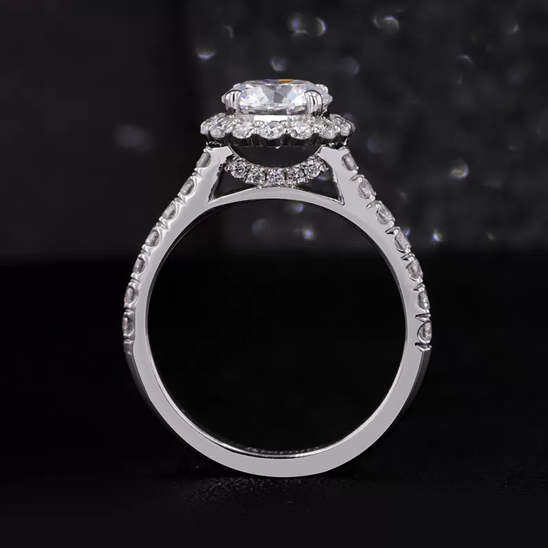 6.5mm Round Brilliant Cut Moissanite 14k White Gold Pave Engagement Ring