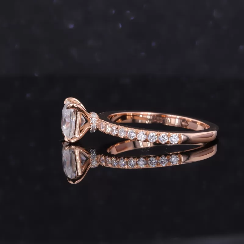 7×7mm Princess Cut Moissanite 14K Rose Gold Pave Engagement Ring