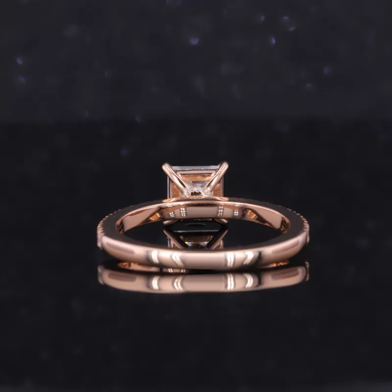 7×7mm Princess Cut Moissanite 14K Rose Gold Pave Engagement Ring