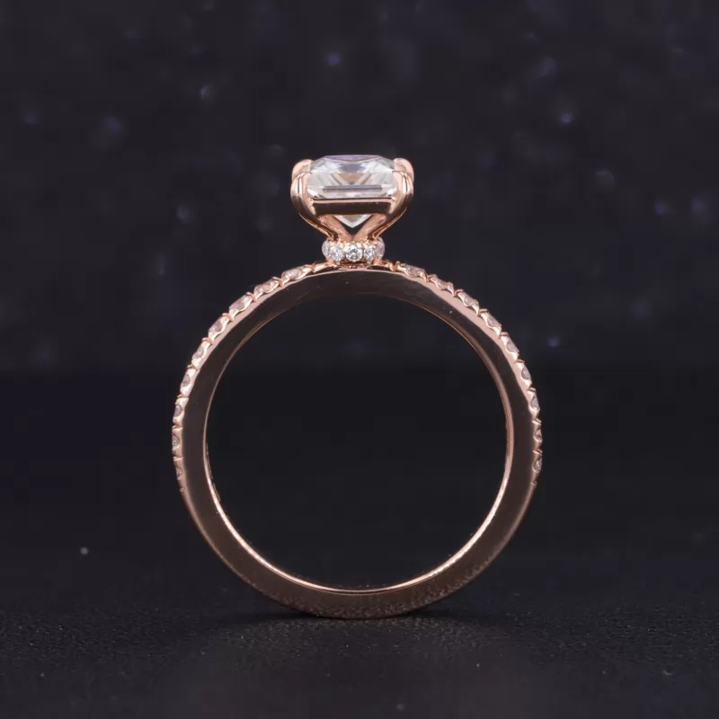 7×7mm Princess Cut Moissanite 14K Rose Gold Pave Engagement Ring