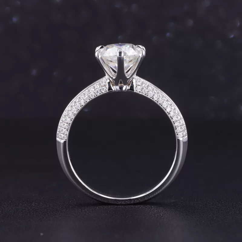 7×7mm Cushion Cut Moissanite 14K White Gold Pave Engagement Ring