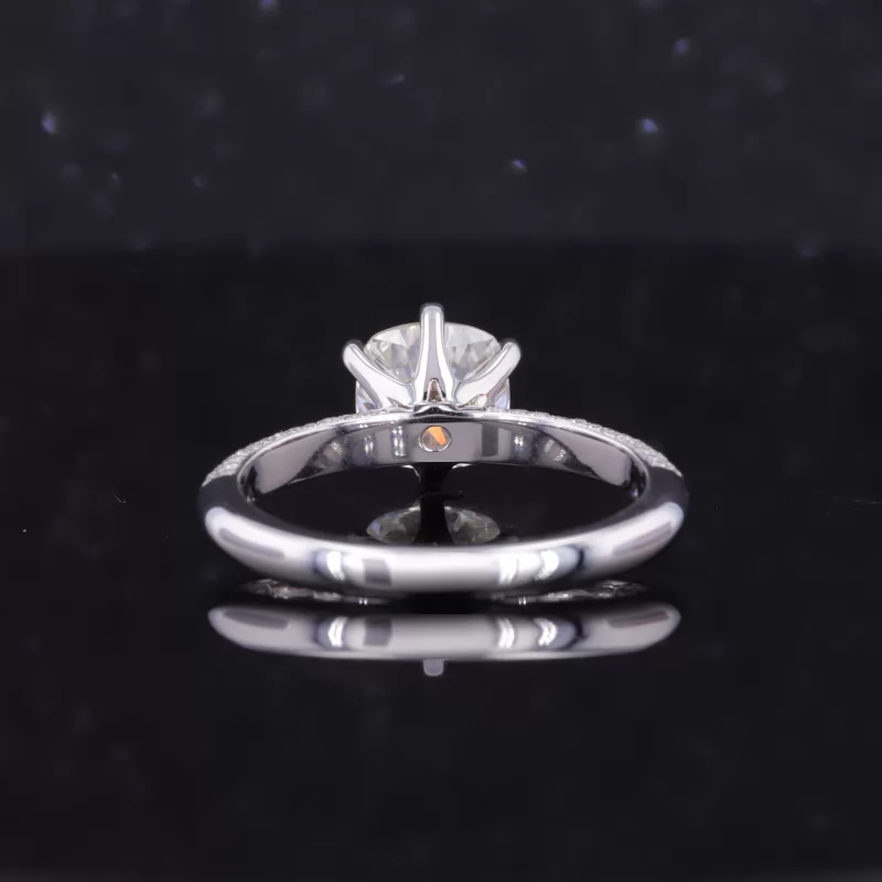 7×7mm Cushion Cut Moissanite 14K White Gold Pave Engagement Ring