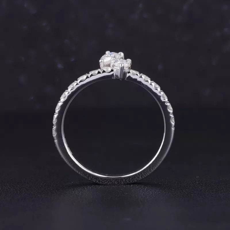 5×3mm Pear Cut Moissanite Main Stone 14K White Gold Pave Engagement Ring