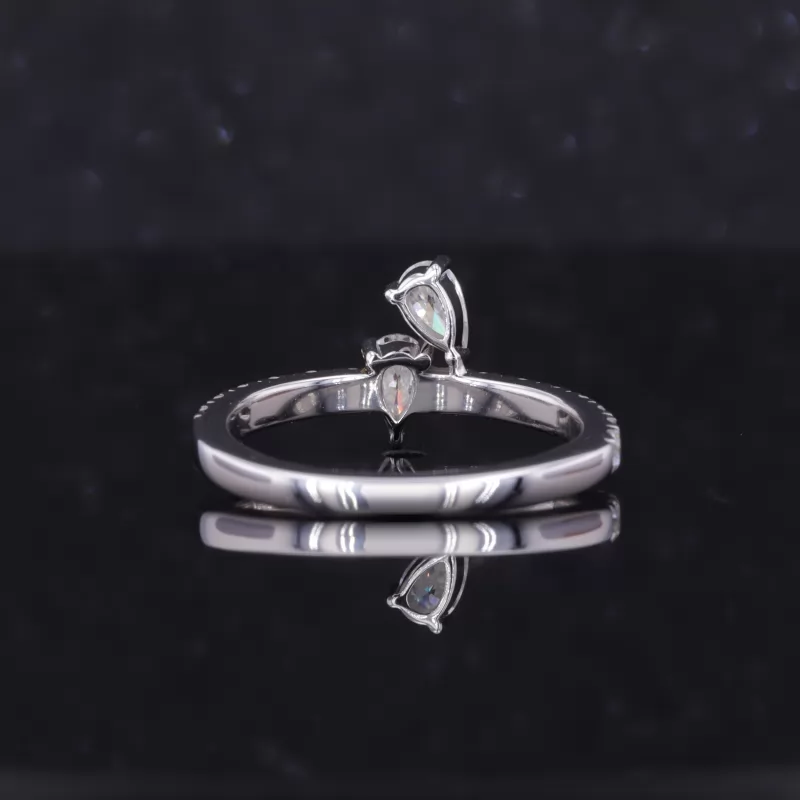 5×3mm Pear Cut Moissanite Main Stone 14K White Gold Pave Engagement Ring