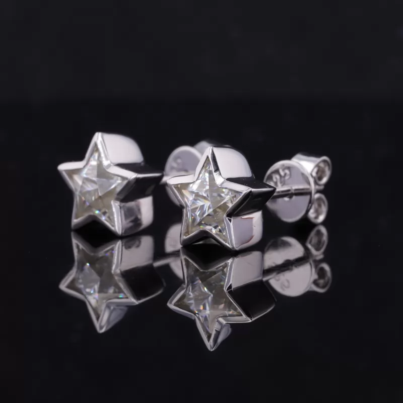 6×6mm Star Cut Moissanite Bezel Set S925 Sterling Silver Diamond Stud Earrings