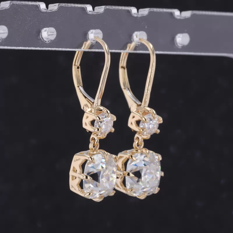 7.5×7.5mm Old Mine Cut Moissanite 14K Gold Diamond Earrings