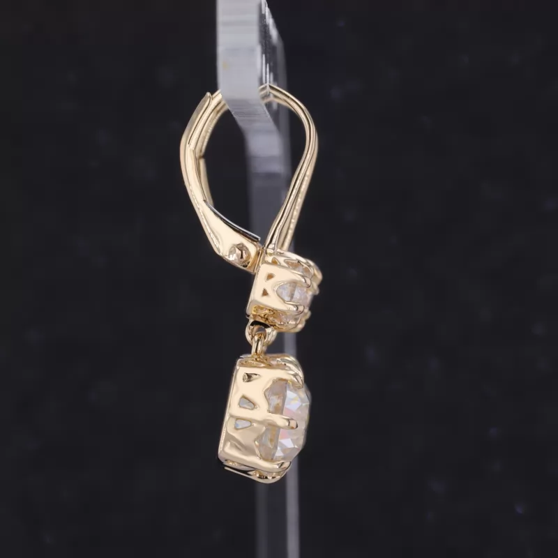 7.5×7.5mm Old Mine Cut Moissanite 14K Gold Diamond Earrings